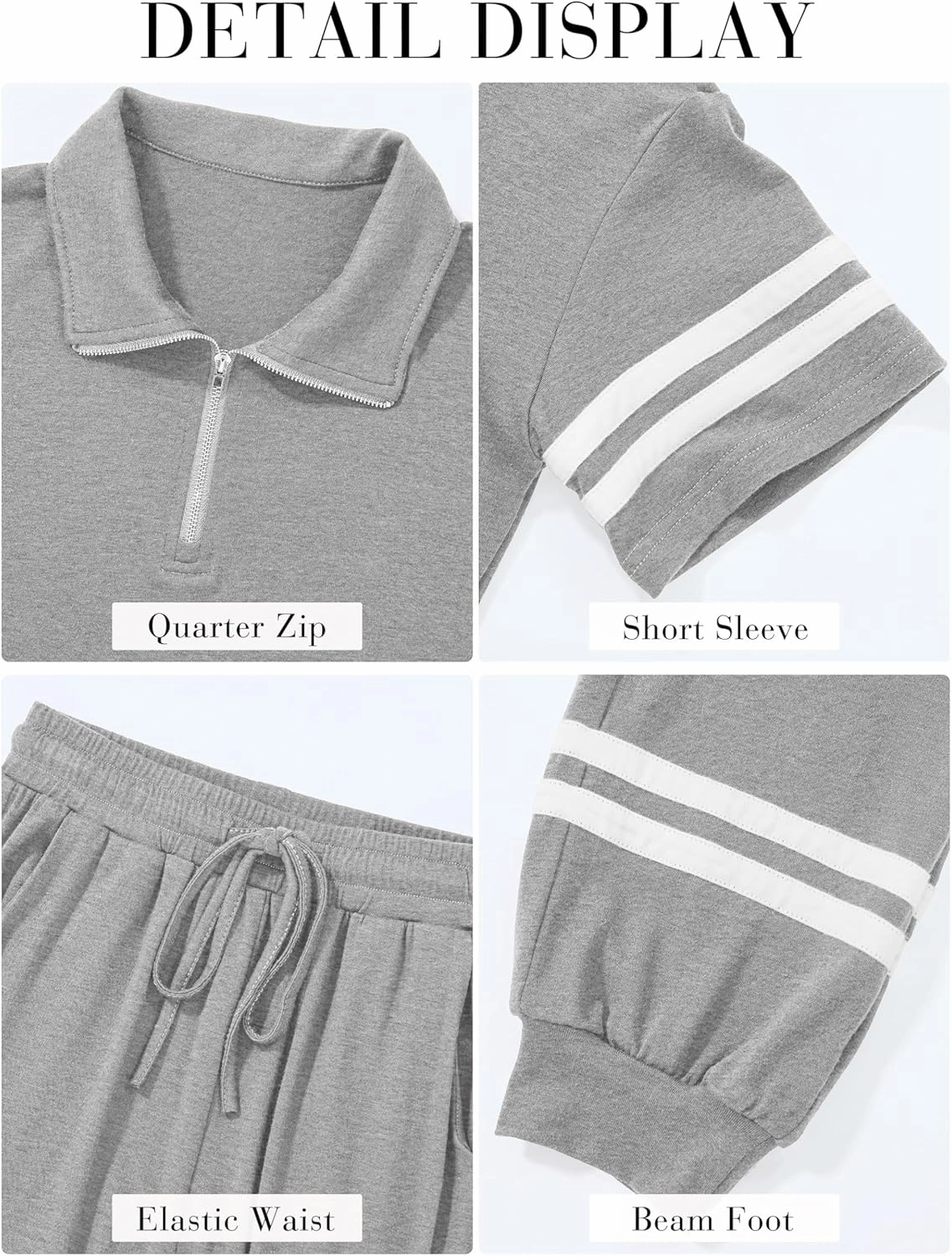 MASCOMODA 2 Piece Outfits for Women 2025 Summer Casual Quarter Zip Short Sleeve Tops Long Pants Tracksuit Jogger Lounge Sets