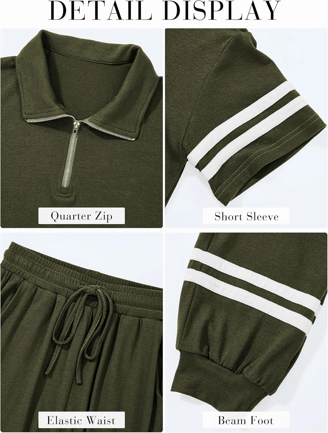 MASCOMODA 2 Piece Outfits for Women 2025 Summer Casual Quarter Zip Short Sleeve Tops Long Pants Tracksuit Jogger Lounge Sets