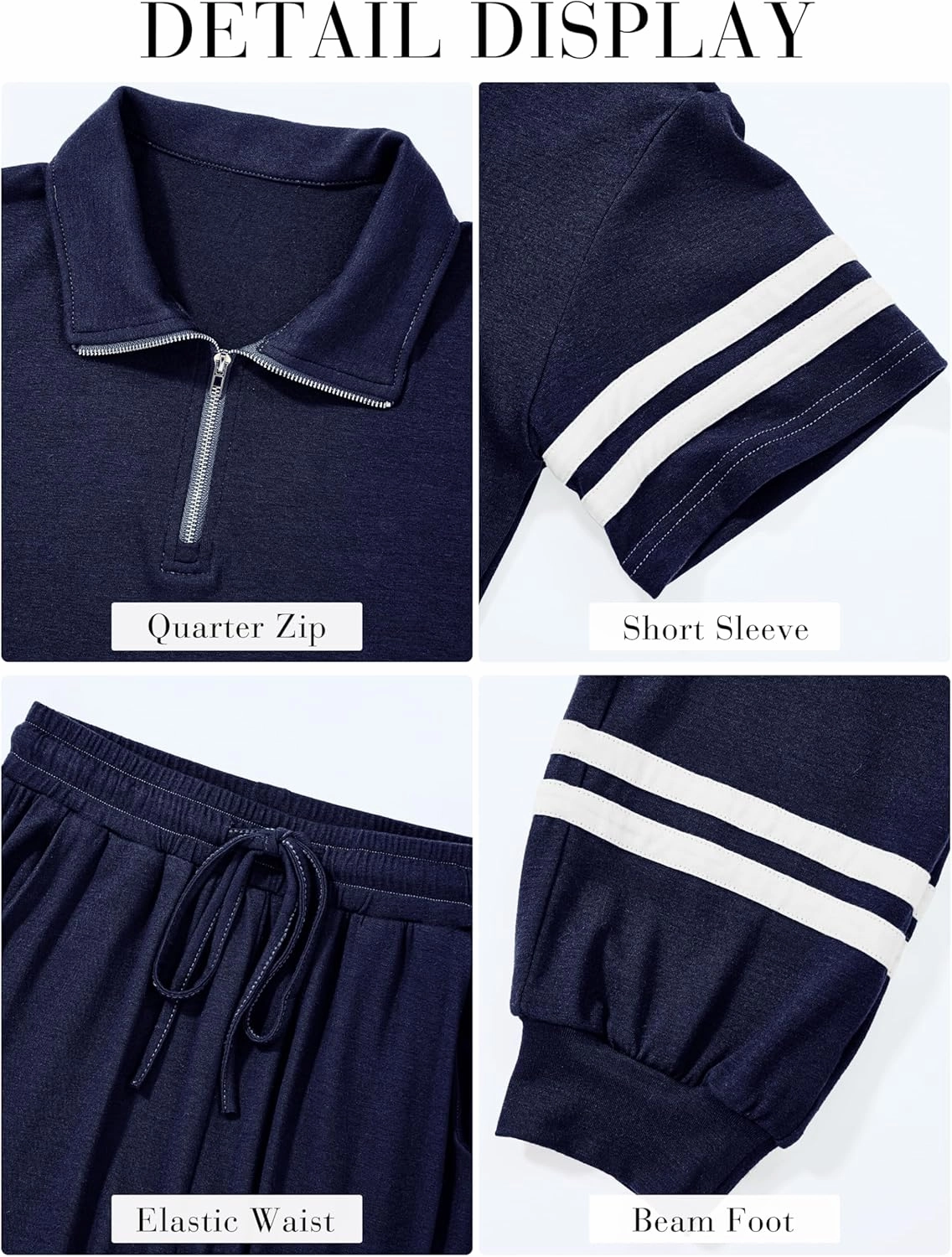 MASCOMODA 2 Piece Outfits for Women 2025 Summer Casual Quarter Zip Short Sleeve Tops Long Pants Tracksuit Jogger Lounge Sets