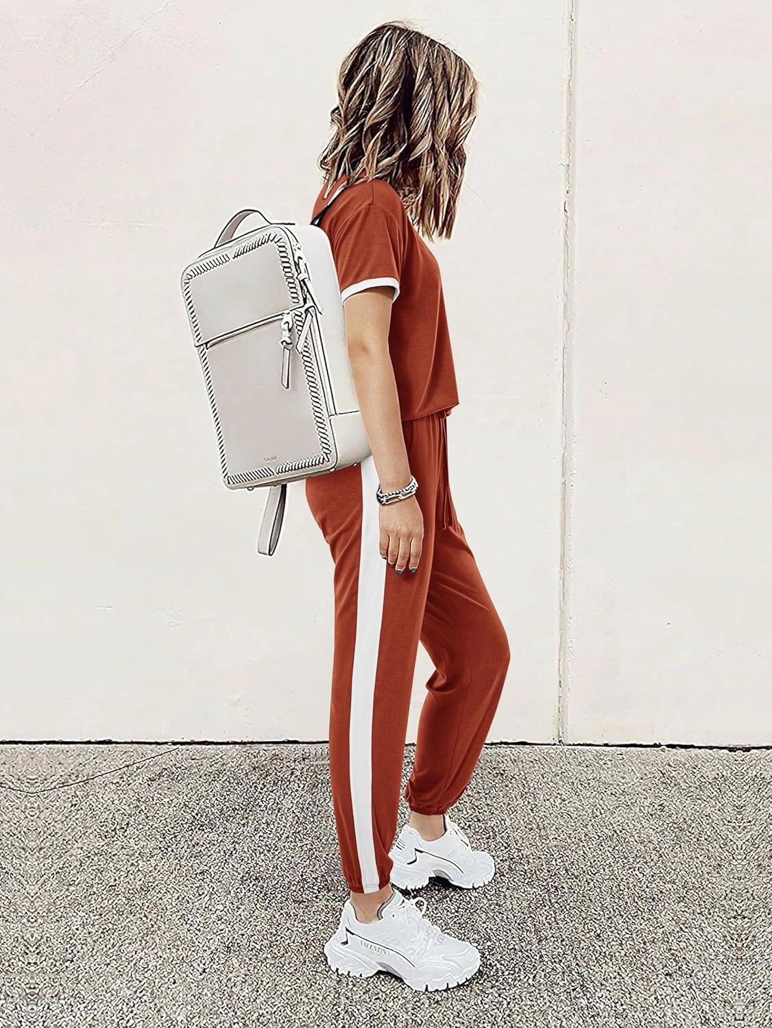 MASCOMODA Womens 2 Piece Outfits 2025 Summer Tracksuit Sets Short Sleeve Tops Travel Long Pants Jogger Lounge Set