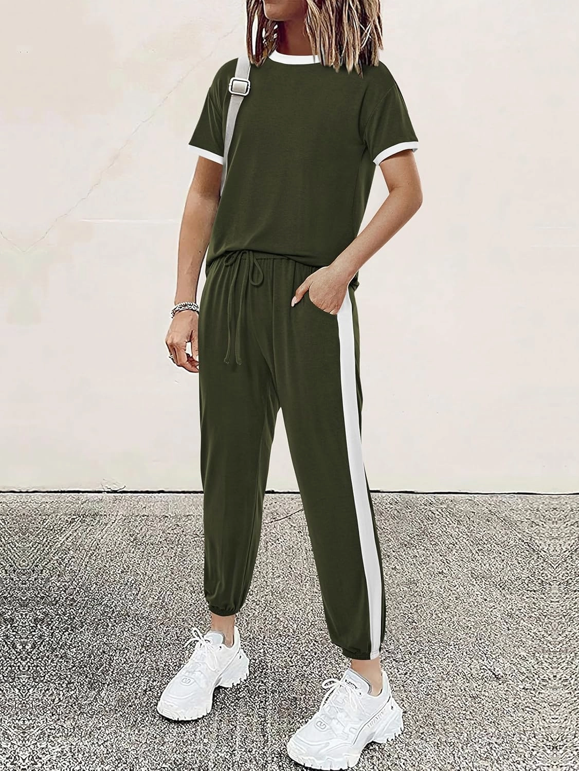 MASCOMODA Womens 2 Piece Outfits 2025 Summer Tracksuit Sets Short Sleeve Tops Travel Long Pants Jogger Lounge Set