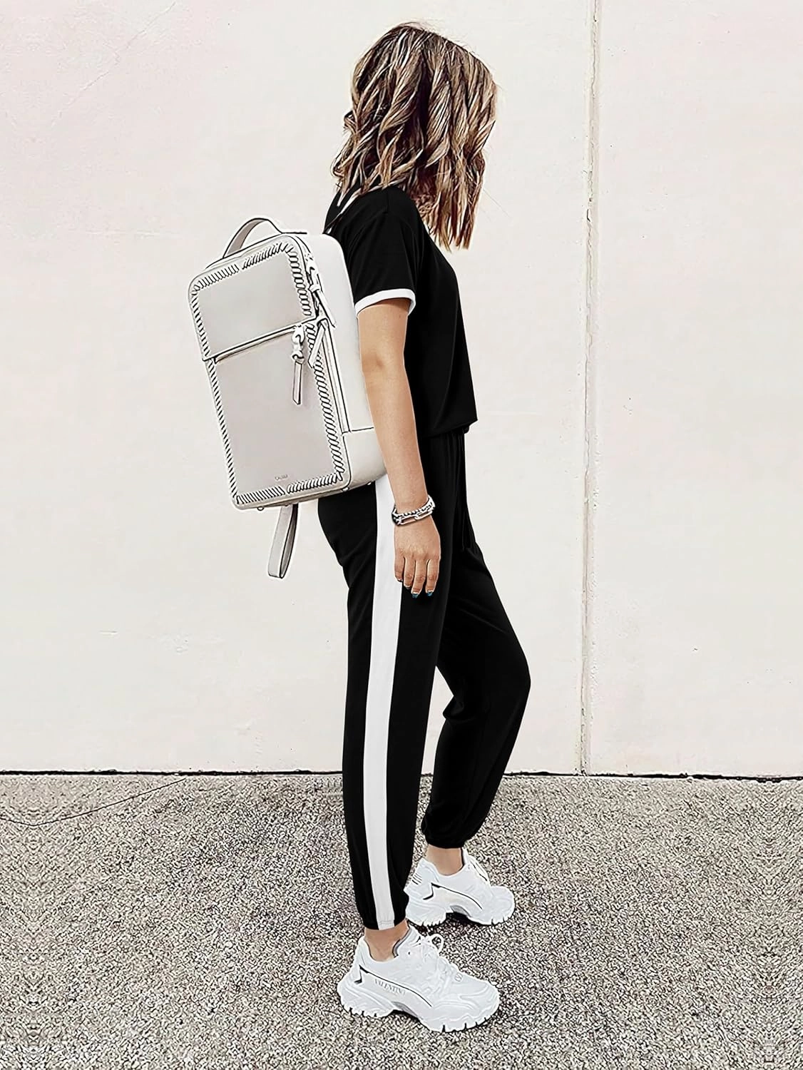 MASCOMODA Womens 2 Piece Outfits 2025 Summer Tracksuit Sets Short Sleeve Tops Travel Long Pants Jogger Lounge Set