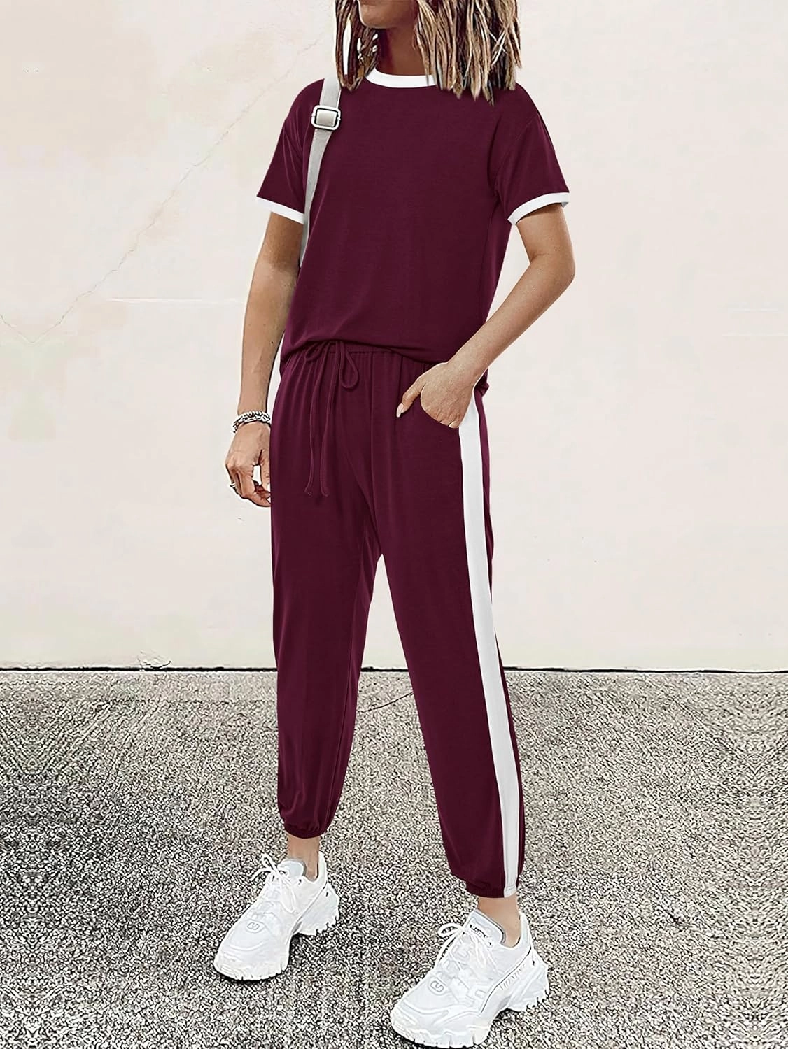 MASCOMODA Womens 2 Piece Outfits 2025 Summer Tracksuit Sets Short Sleeve Tops Travel Long Pants Jogger Lounge Set