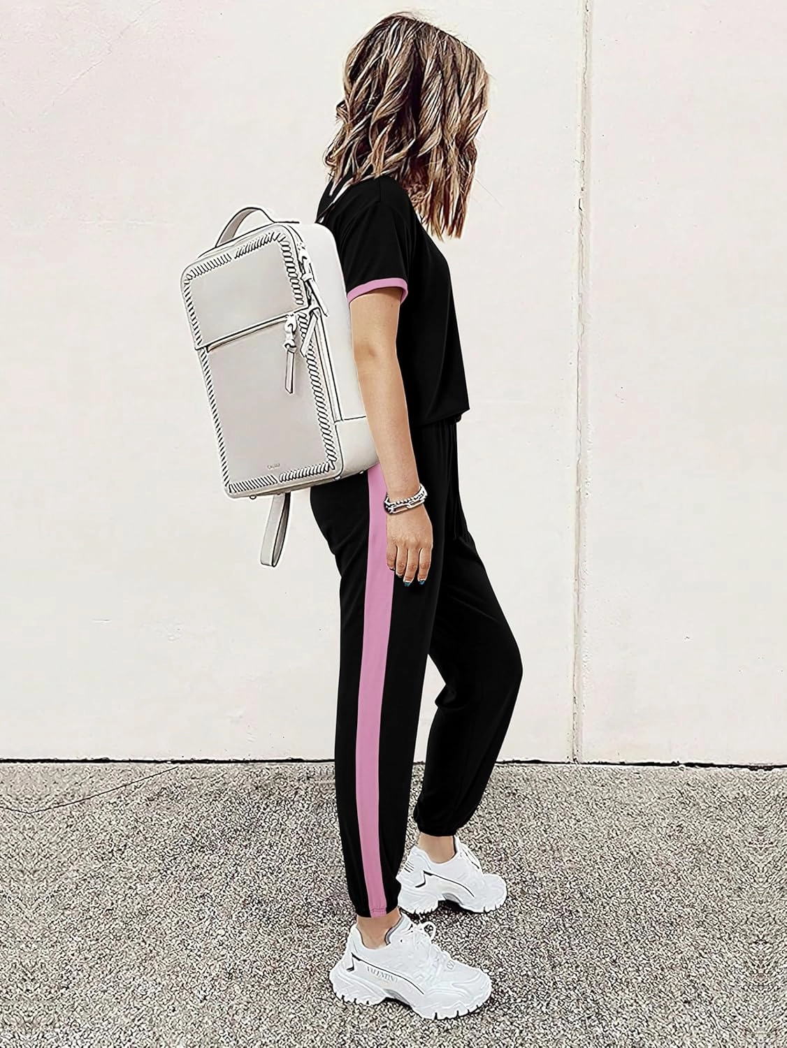 MASCOMODA Womens 2 Piece Outfits 2025 Summer Tracksuit Sets Short Sleeve Tops Travel Long Pants Jogger Lounge Set