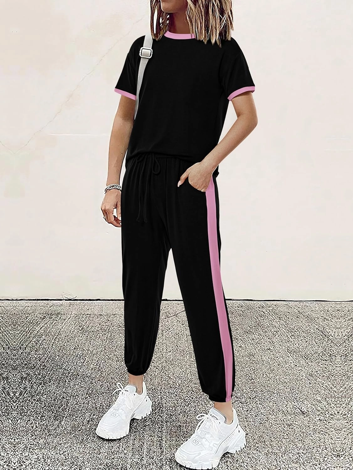 MASCOMODA Womens 2 Piece Outfits 2025 Summer Tracksuit Sets Short Sleeve Tops Travel Long Pants Jogger Lounge Set