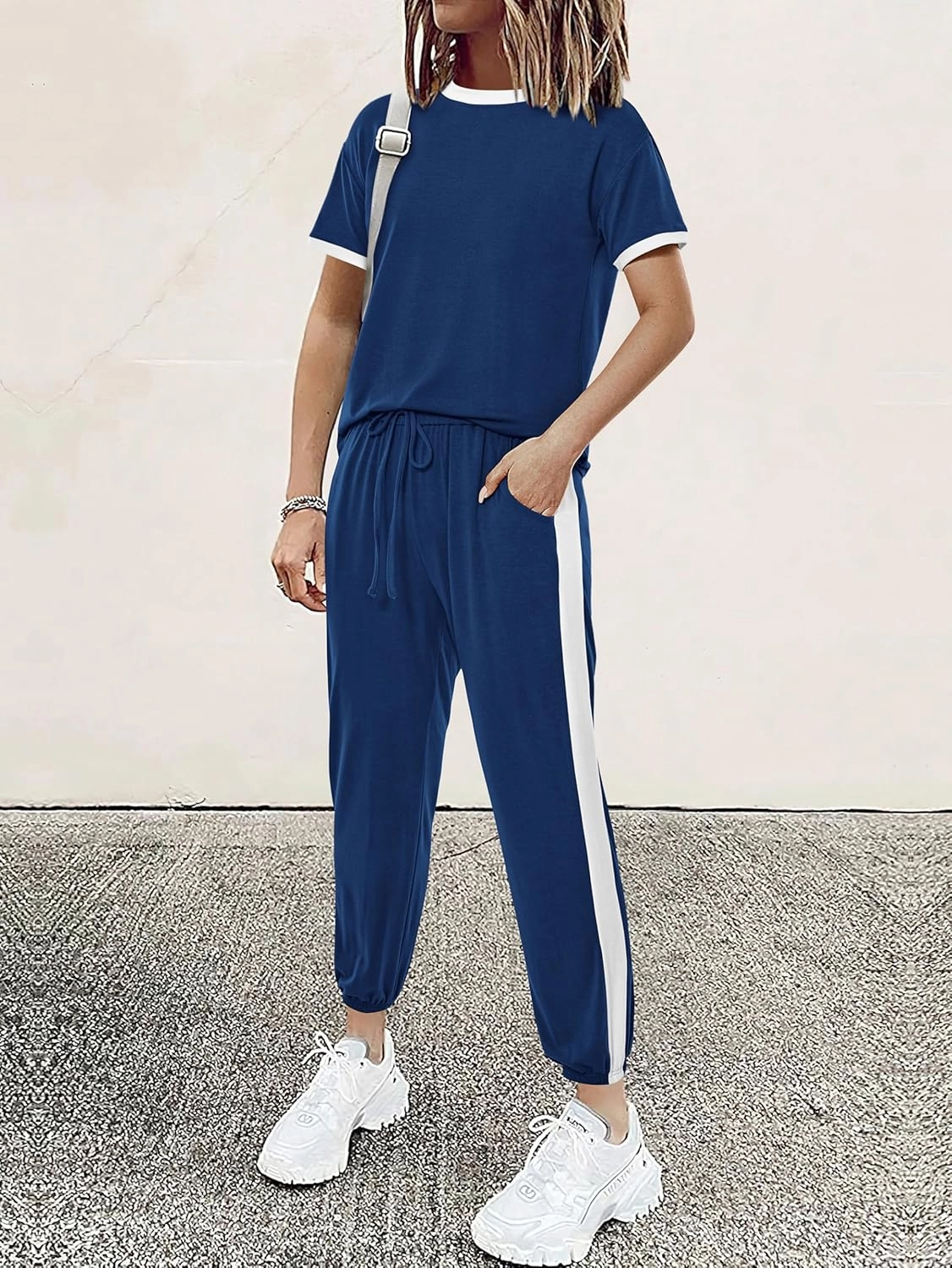 MASCOMODA Womens 2 Piece Outfits 2025 Summer Tracksuit Sets Short Sleeve Tops Travel Long Pants Jogger Lounge Set