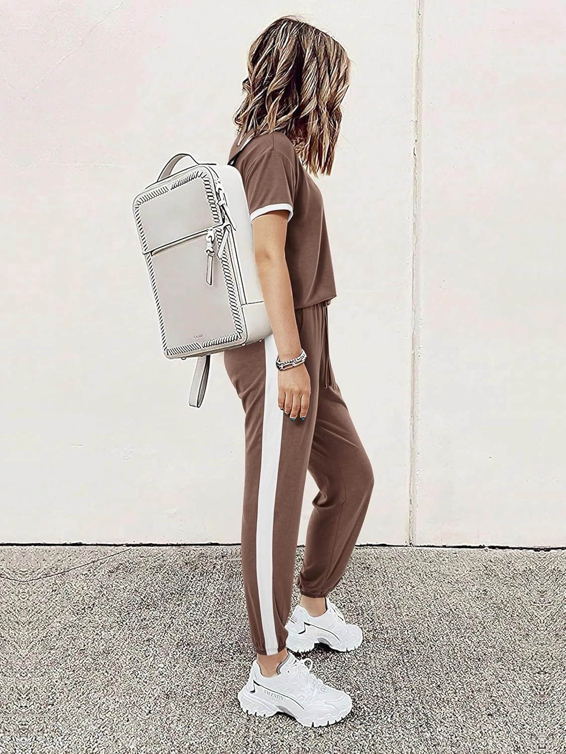 MASCOMODA Womens 2 Piece Outfits 2025 Summer Tracksuit Sets Short Sleeve Tops Travel Long Pants Jogger Lounge Set