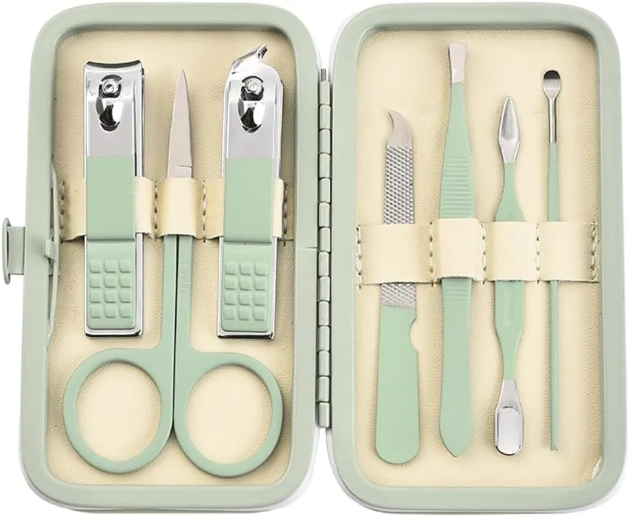 Matcha Green 7-Piece Manicure and Enhancement Tool Set, Nail Clippers 7-Piece Set, Nail Clippers