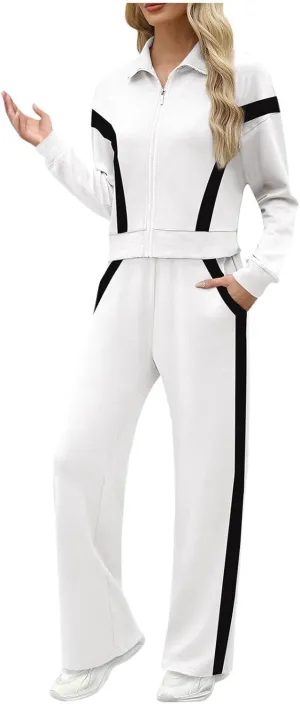 Matching Sets For Women Zipper Long Sleeve Sweatshirt Wide Leg Pants 2 Piece Outfits Fashion Casual Sweatsuit
