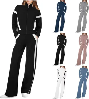 Matching Sets For Women Zipper Long Sleeve Sweatshirt Wide Leg Pants 2 Piece Outfits Fashion Casual Sweatsuit