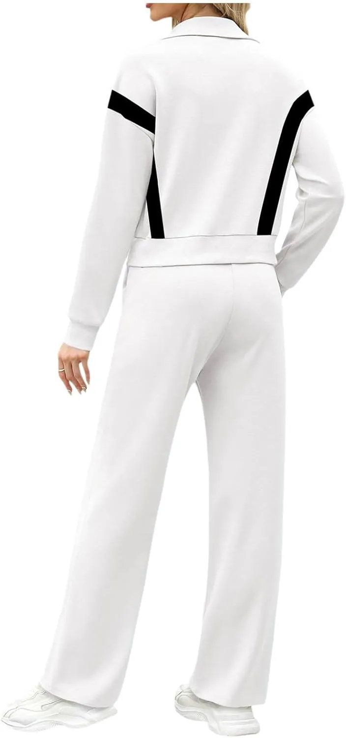Matching Sets For Women Zipper Long Sleeve Sweatshirt Wide Leg Pants 2 Piece Outfits Fashion Casual Sweatsuit
