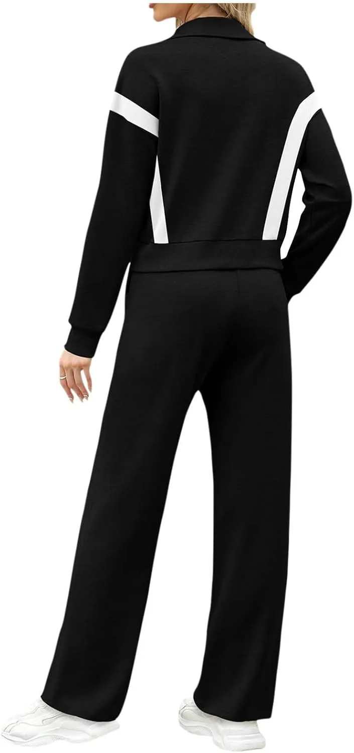 Matching Sets For Women Zipper Long Sleeve Sweatshirt Wide Leg Pants 2 Piece Outfits Fashion Casual Sweatsuit