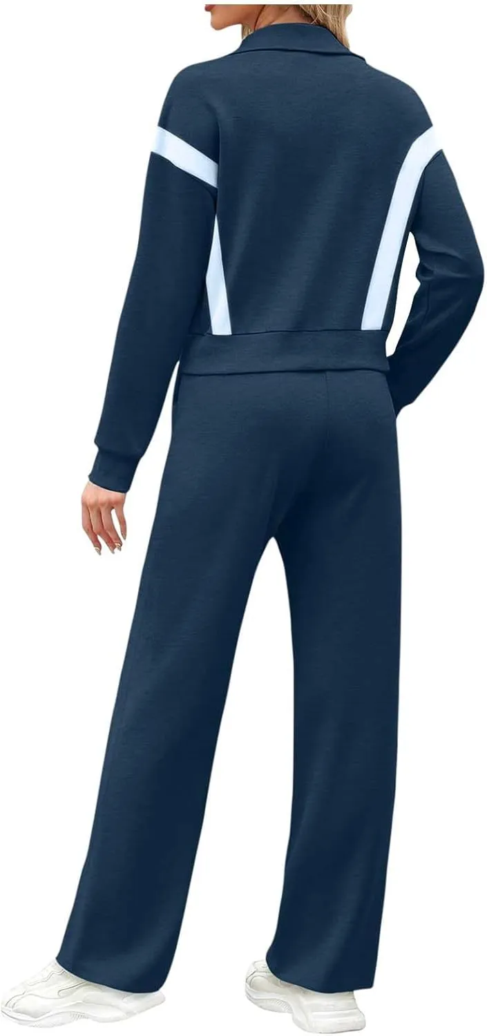 Matching Sets For Women Zipper Long Sleeve Sweatshirt Wide Leg Pants 2 Piece Outfits Fashion Casual Sweatsuit