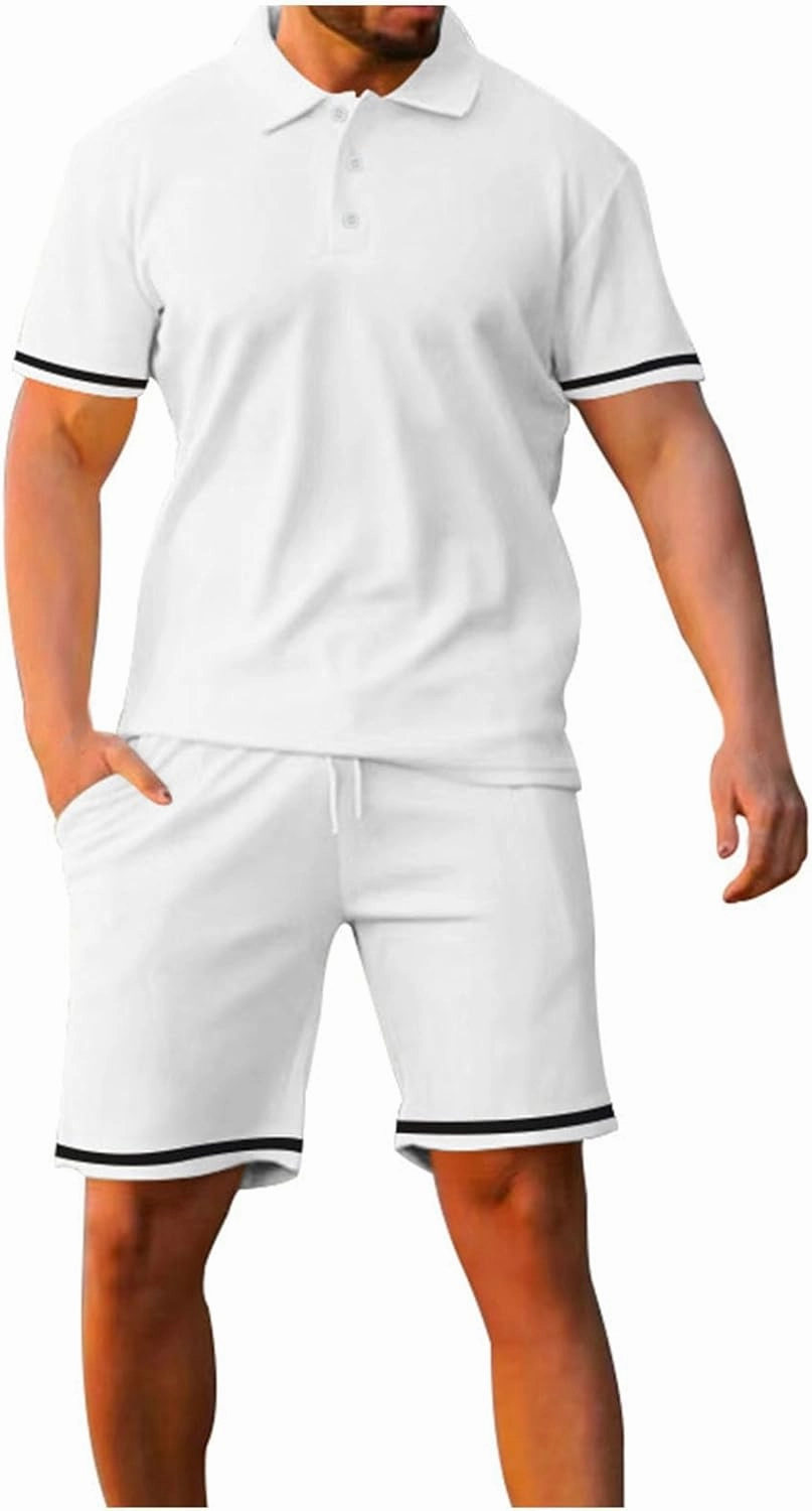 Mens Short Sets 2 Piece Outfits Fashion Summer Travel Holiday Outfits Men Polos Shirts and Shorts Golf Running Sets