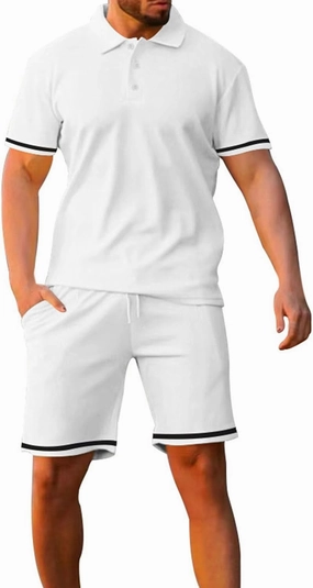 Mens Short Sets 2 Piece Outfits Fashion Summer Travel Holiday Outfits Men Polos Shirts and Shorts Golf Running Sets