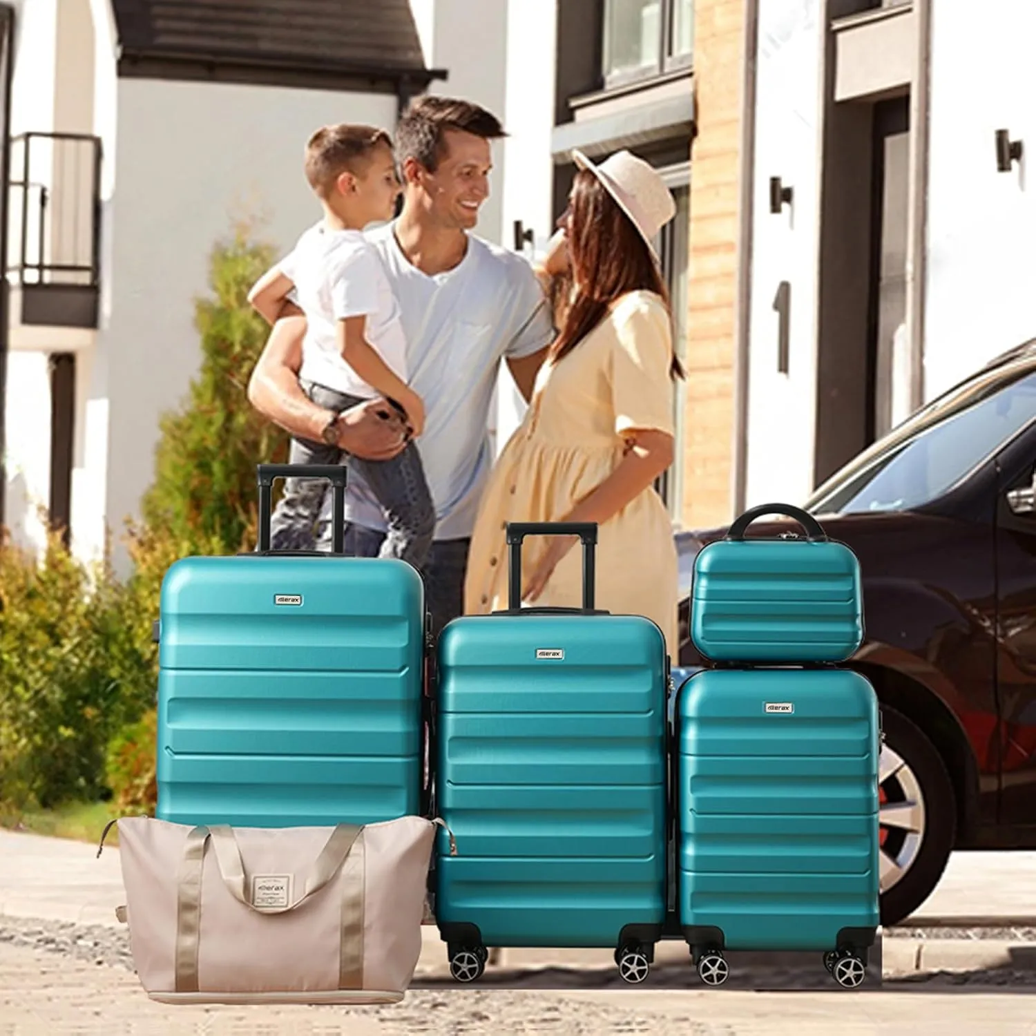 Merax Luggage Set 13 Piece, Hardshell ABS Suitcases with 8 Silent Spinner Wheels, Durable and Lightweight Travel Luggage for Family Trips, Blue