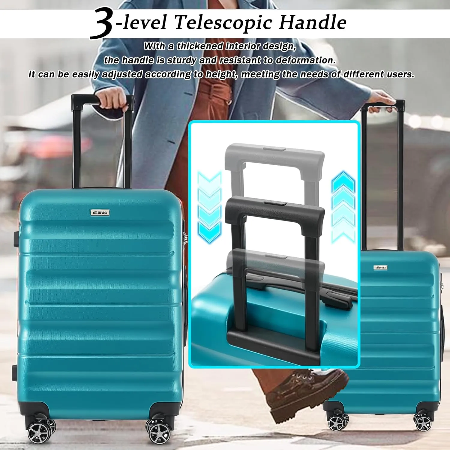 Merax Luggage Set 13 Piece, Hardshell ABS Suitcases with 8 Silent Spinner Wheels, Durable and Lightweight Travel Luggage for Family Trips, Blue