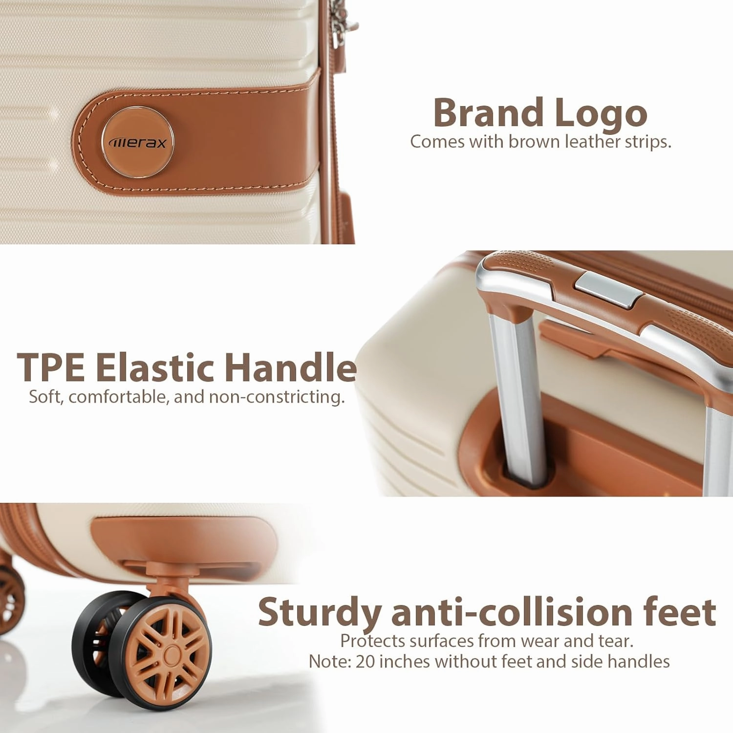 Merax Hardshell Luggage Sets 4 piece Lightweight Durable Suitcases With Wheels TSA Lock Expandable (only 24”/28”) ABS Large Travel Luggage Set (Cream)
