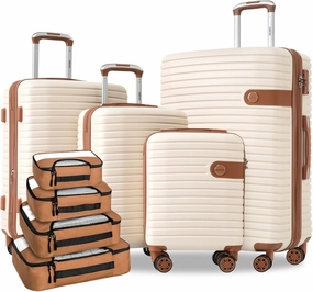 Merax Hardshell Luggage Sets 4 piece Lightweight Durable Suitcases With Wheels TSA Lock Expandable (only 24”/28”) ABS Large Travel Luggage Set (Cream)