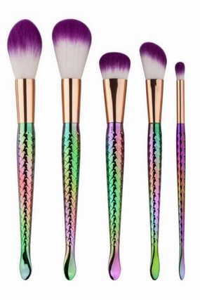 Mermaid Multicolor Makeup Brushes Set - 5 Pcs