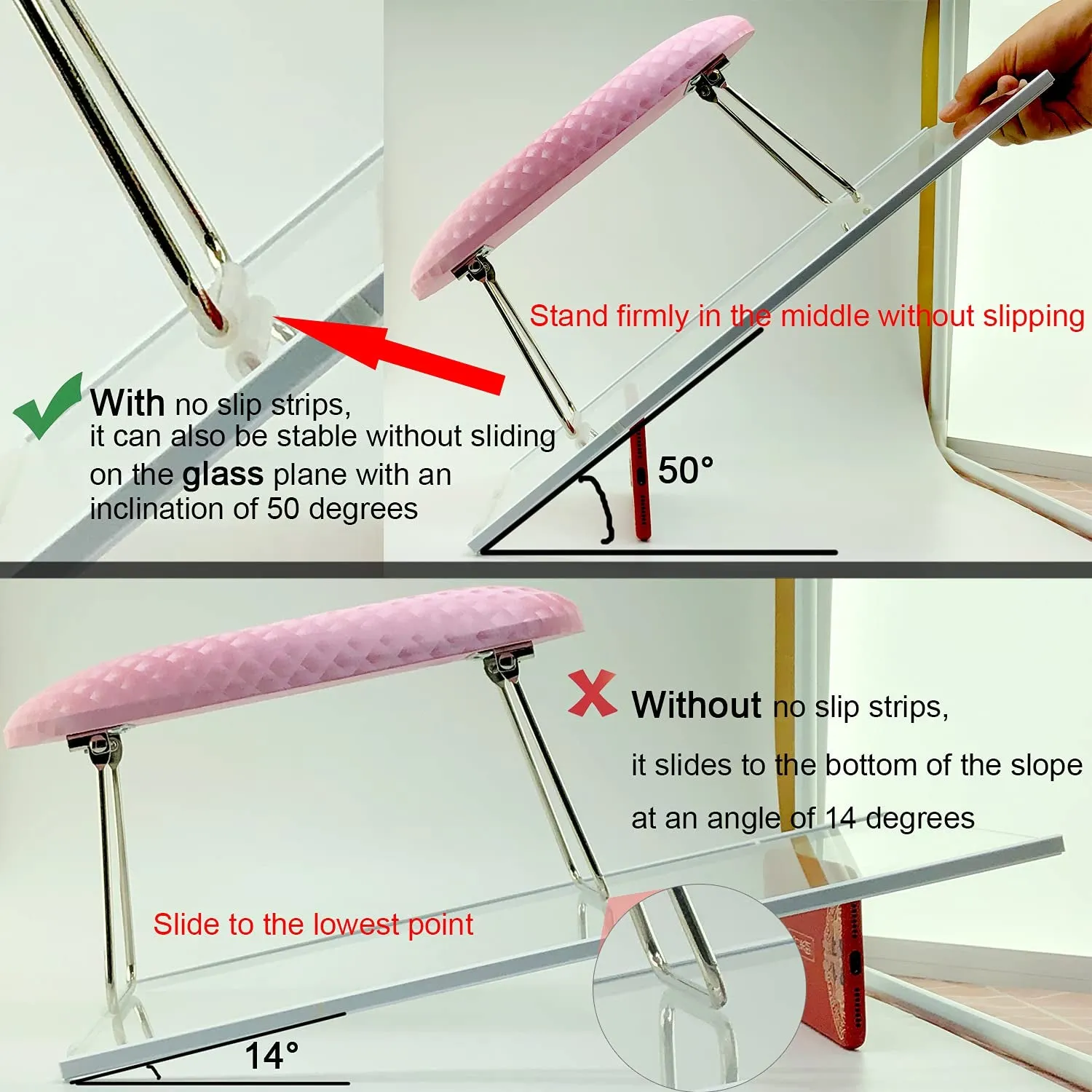 Nail Arm Rest, Hand Rest for Nail Microfiber Soft Leather Manicure Nail Rest with Non-Slip,  Professional Hand Pillow Cushion Table Desk Station for Nail Techs Use (Pink)