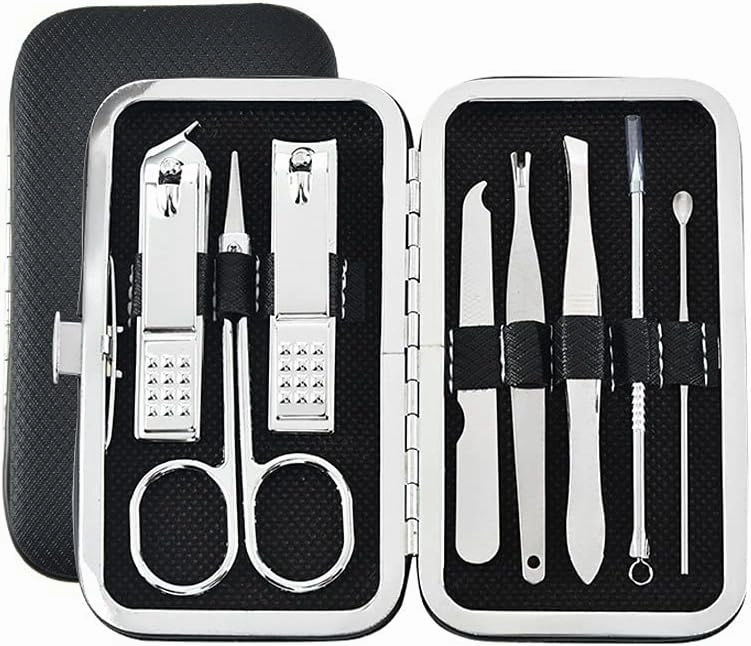 Nail Clippers Set Manicure Pedicure Built-in Nail File Home Travel Suitable for Gifts Mini 8-Piece Set Black