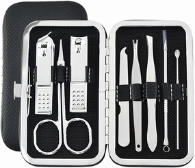 Nail Clippers Set Manicure Pedicure Built-in Nail File Home Travel Suitable for Gifts Mini 8-Piece Set Black