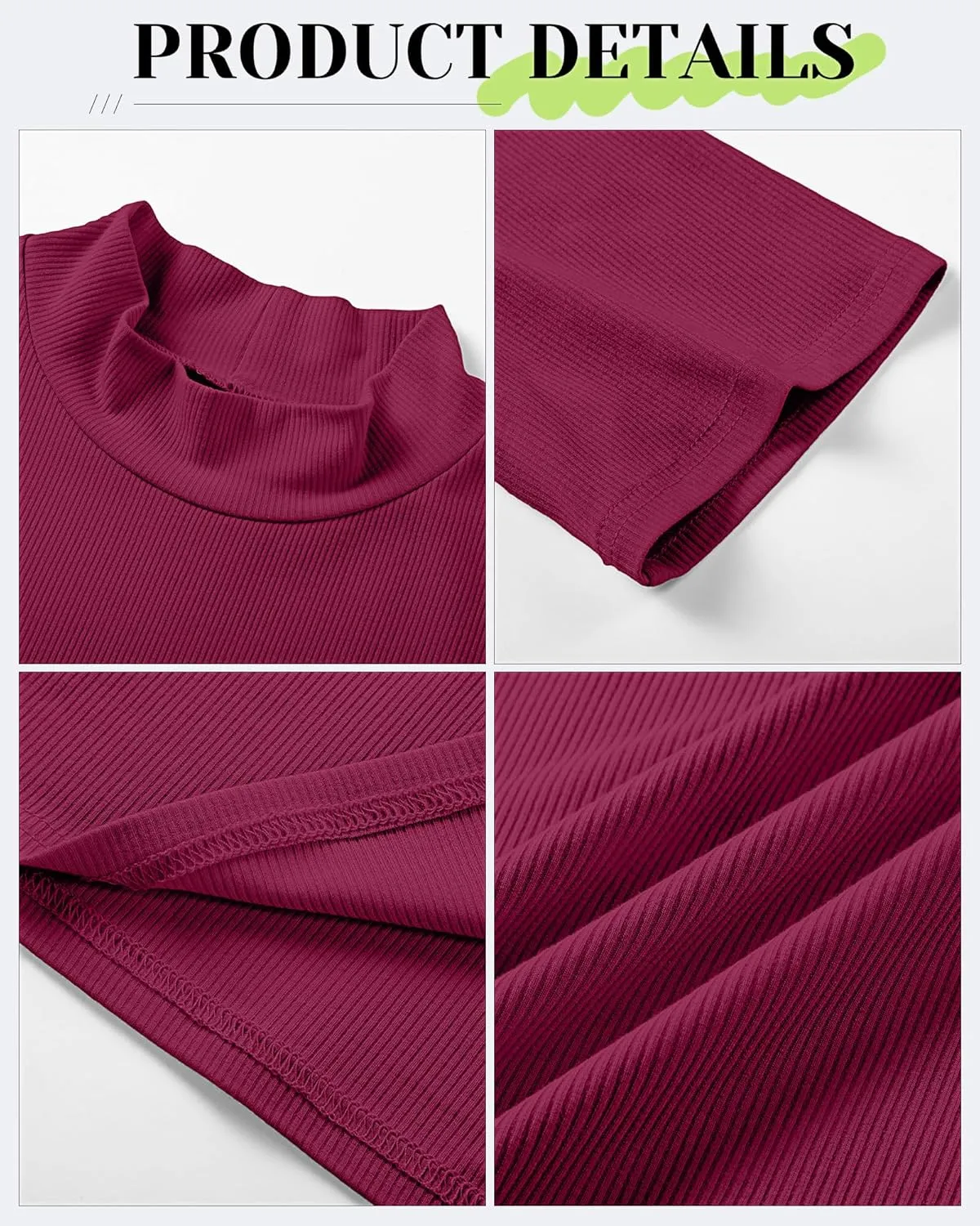 Neer 3 Pack Women's Mock Turtleneck Tops, Short Sleeve Ribbed Shirts Tight Mock Neck Tops Business Casual Basic Tees