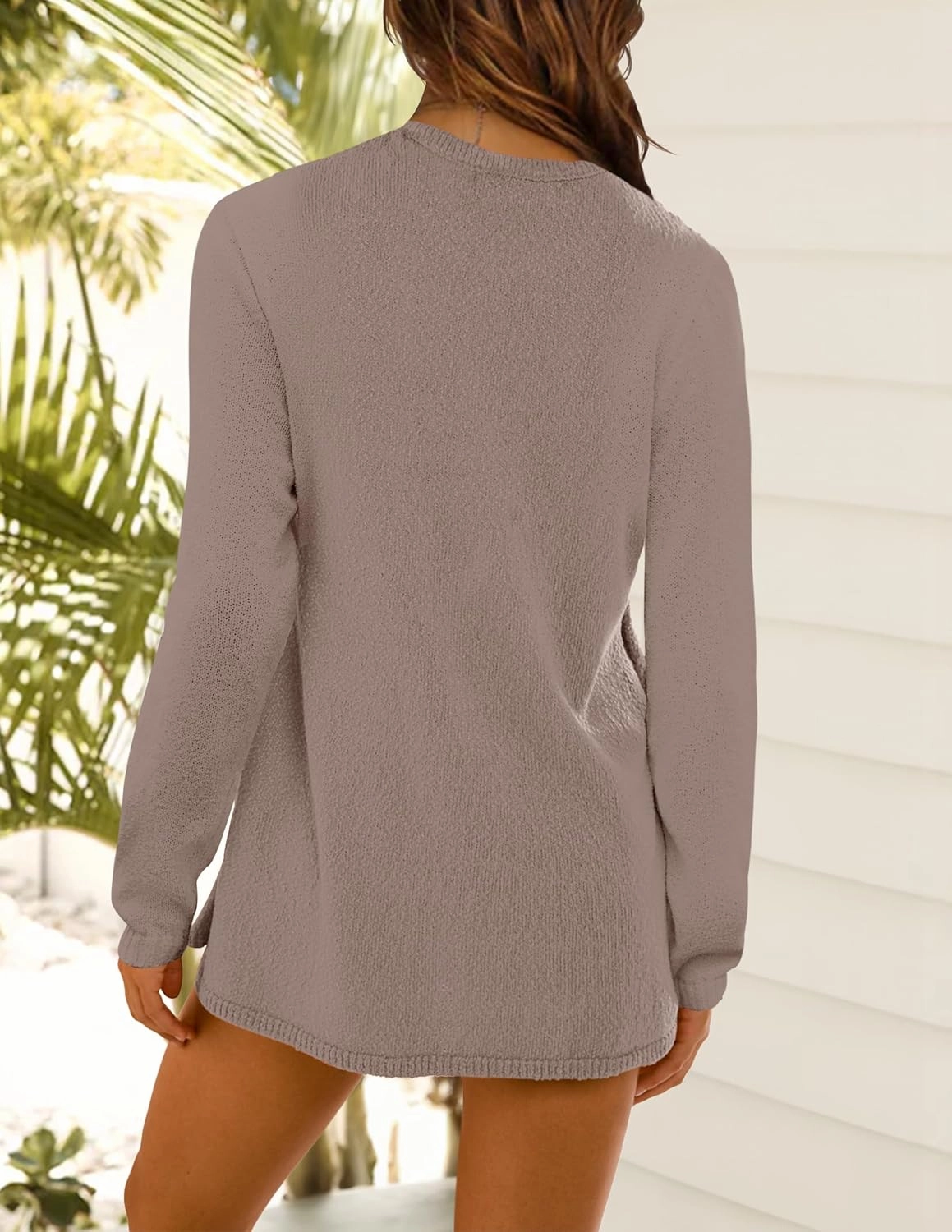 NENONA Women's Spring Summer 2 Piece Outfits Long Sleeve Casual Tunic Sweater & Shorts Knit Beach Vacation Lounge Sets