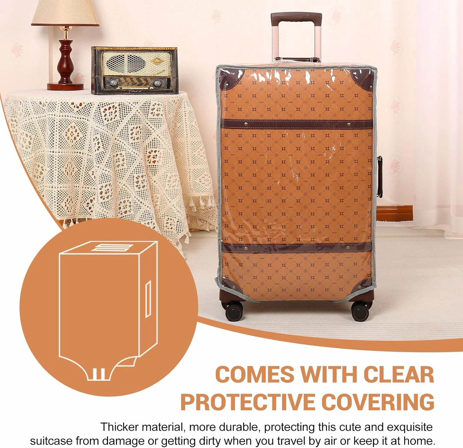 NZBZ Vintage Luggage Sets of 2, Vintage Suitcase Set for Women and Men, Cute Retro Luggage Sets Vintage Handmade Zipper Retro Trunk Luggage (Orange Brown, 14inch & 28inch)