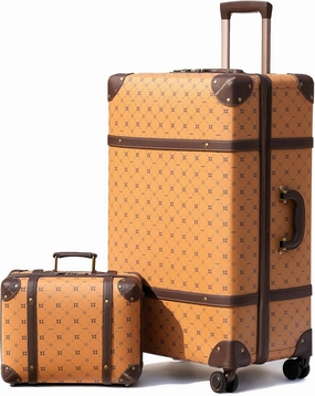 NZBZ Vintage Luggage Sets of 2, Vintage Suitcase Set for Women and Men, Cute Retro Luggage Sets Vintage Handmade Zipper Retro Trunk Luggage (Orange Brown, 14inch & 28inch)