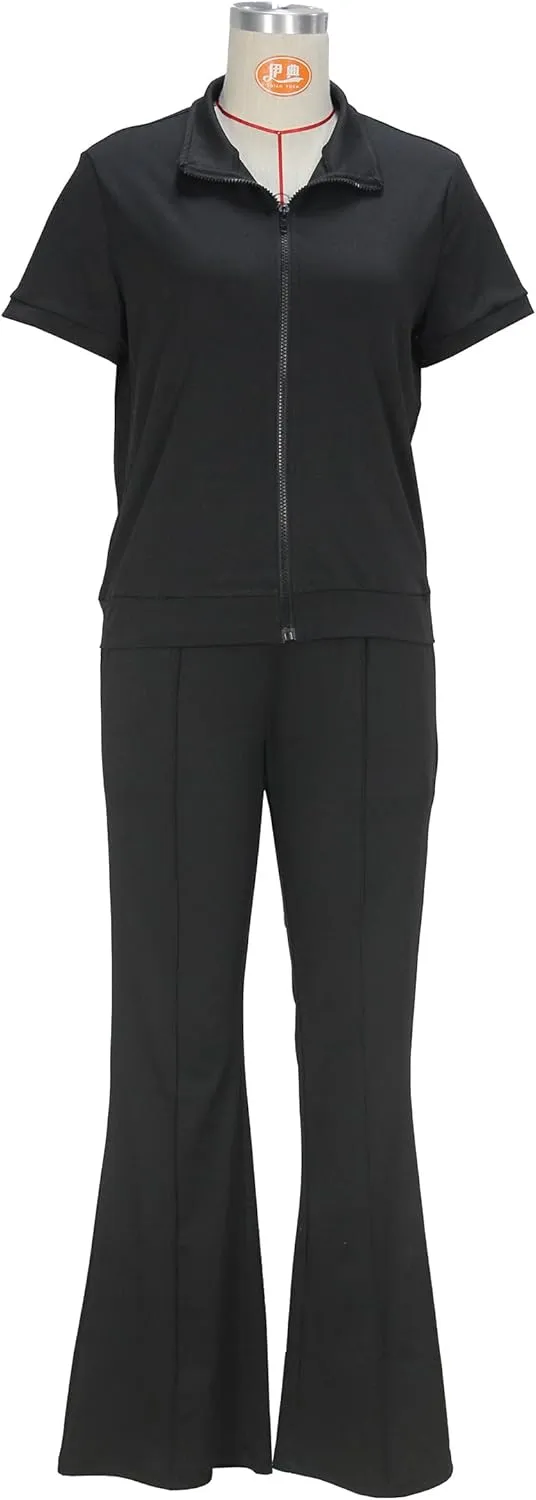 OCEANLUX Women's Lounge Tracksuit Set Two Piece Full Zip Up Short Sleeve Jacket & Drawstring pants Outfits