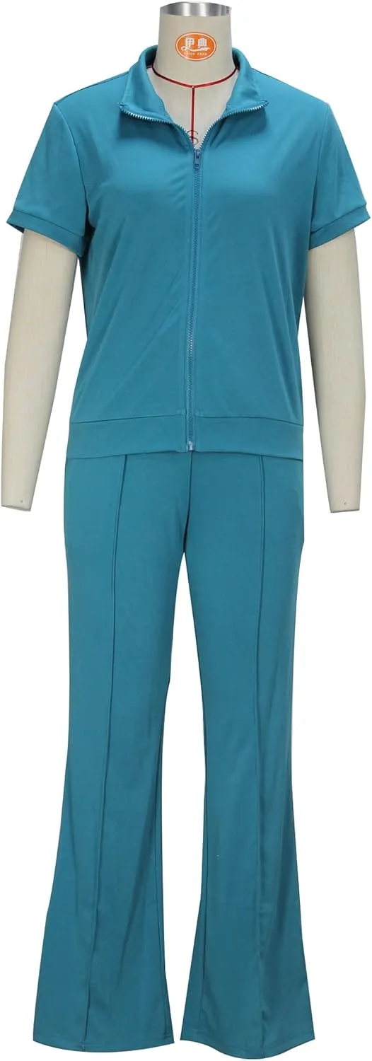OCEANLUX Women's Lounge Tracksuit Set Two Piece Full Zip Up Short Sleeve Jacket & Drawstring pants Outfits