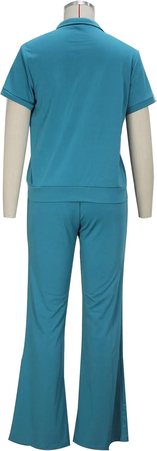OCEANLUX Women's Lounge Tracksuit Set Two Piece Full Zip Up Short Sleeve Jacket & Drawstring pants Outfits