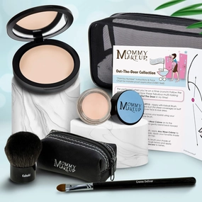 Out The Door Collection | Talc-free 5-piece Mineral Makeup Set | CUDDLE (Light/Medium) - For light to medium complexions   BRIGHTEN UP - A Warm Matte Cream