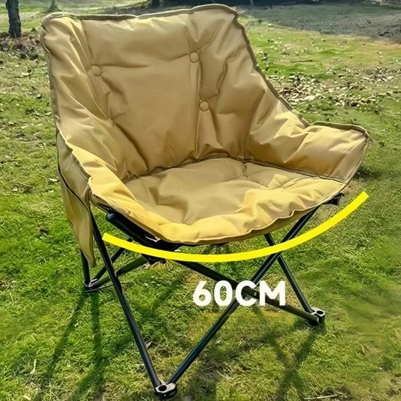 Outdoor Full Sponge Filled Fishing Chair Portable Folding Balcony Recliner Beach Chair With Carry Bag And Side Pocket