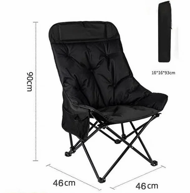 Outdoor Full Sponge Filled Fishing Chair Portable Folding Balcony Recliner Beach Chair With Carry Bag And Side Pocket