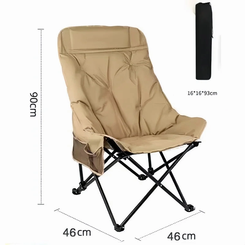 Outdoor Full Sponge Filled Fishing Chair Portable Folding Balcony Recliner Beach Chair With Carry Bag And Side Pocket