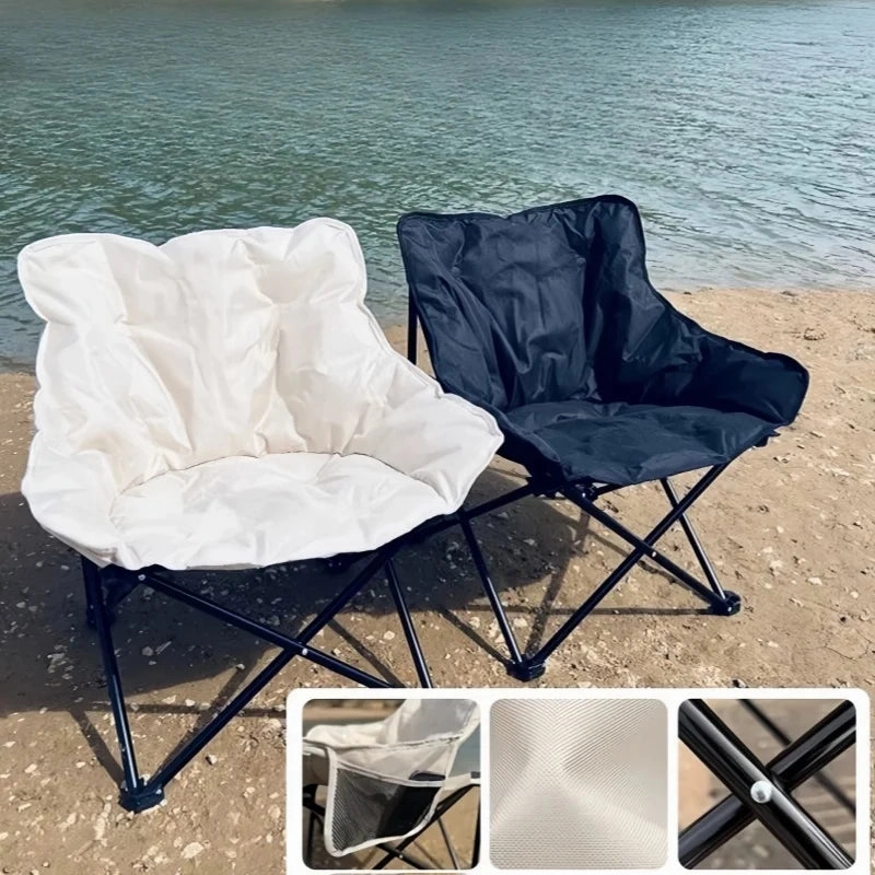 Outdoor Full Sponge Filled Fishing Chair Portable Folding Balcony Recliner Beach Chair With Carry Bag And Side Pocket