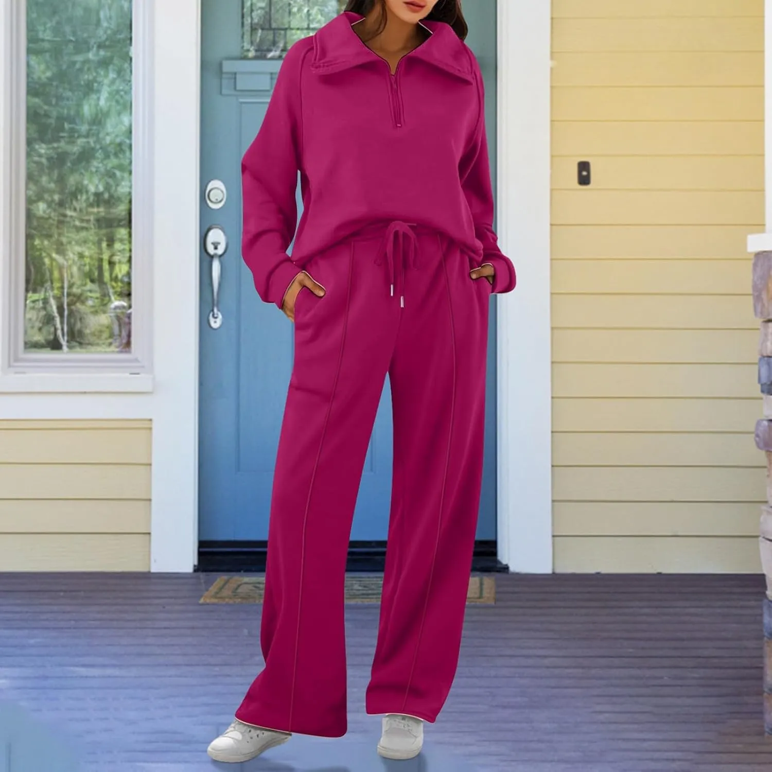 Oversized Sweatshirt Sweatpants Tracksuit Fold Over Yoga Pants Matching Workout Sets Casual Outfit Fashion Sweatpants