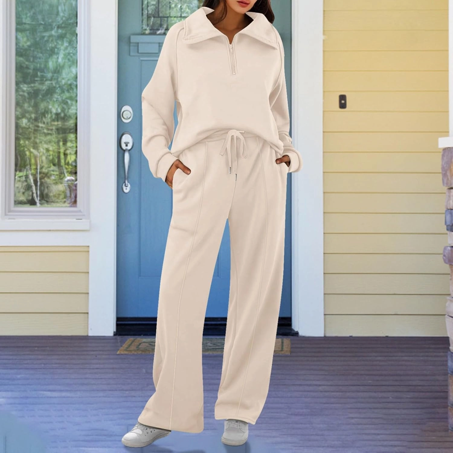 Oversized Sweatshirt Sweatpants Tracksuit Fold Over Yoga Pants Matching Workout Sets Casual Outfit Fashion Sweatpants