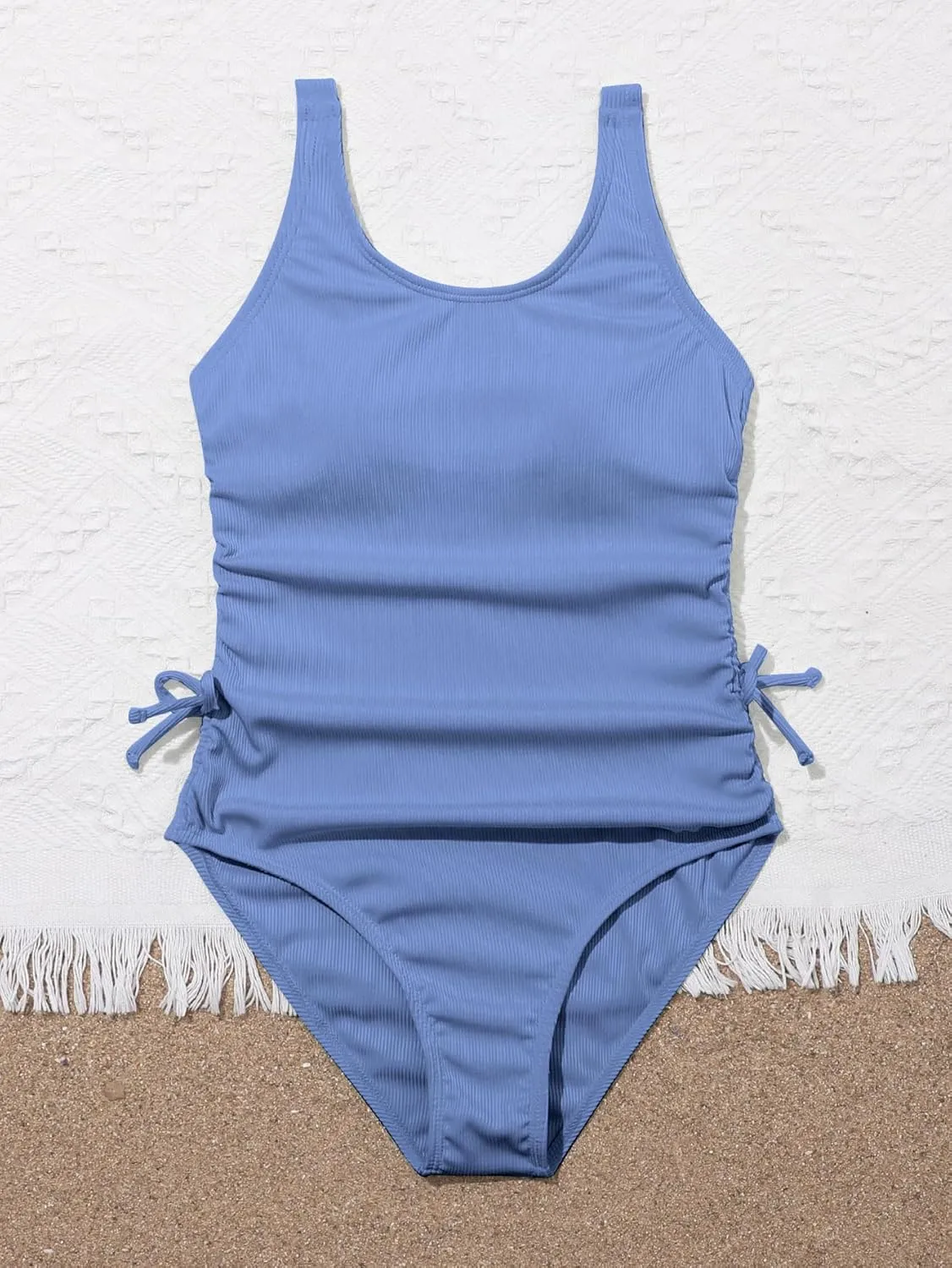OYOANGLE Girl's Cute Spaghetti Straps Round Neck Drawstring One Piece Swimwear Tie Bathing Suit