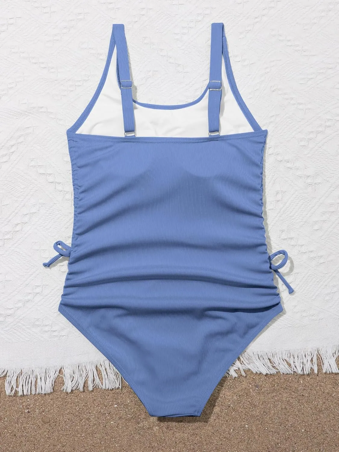 OYOANGLE Girl's Cute Spaghetti Straps Round Neck Drawstring One Piece Swimwear Tie Bathing Suit