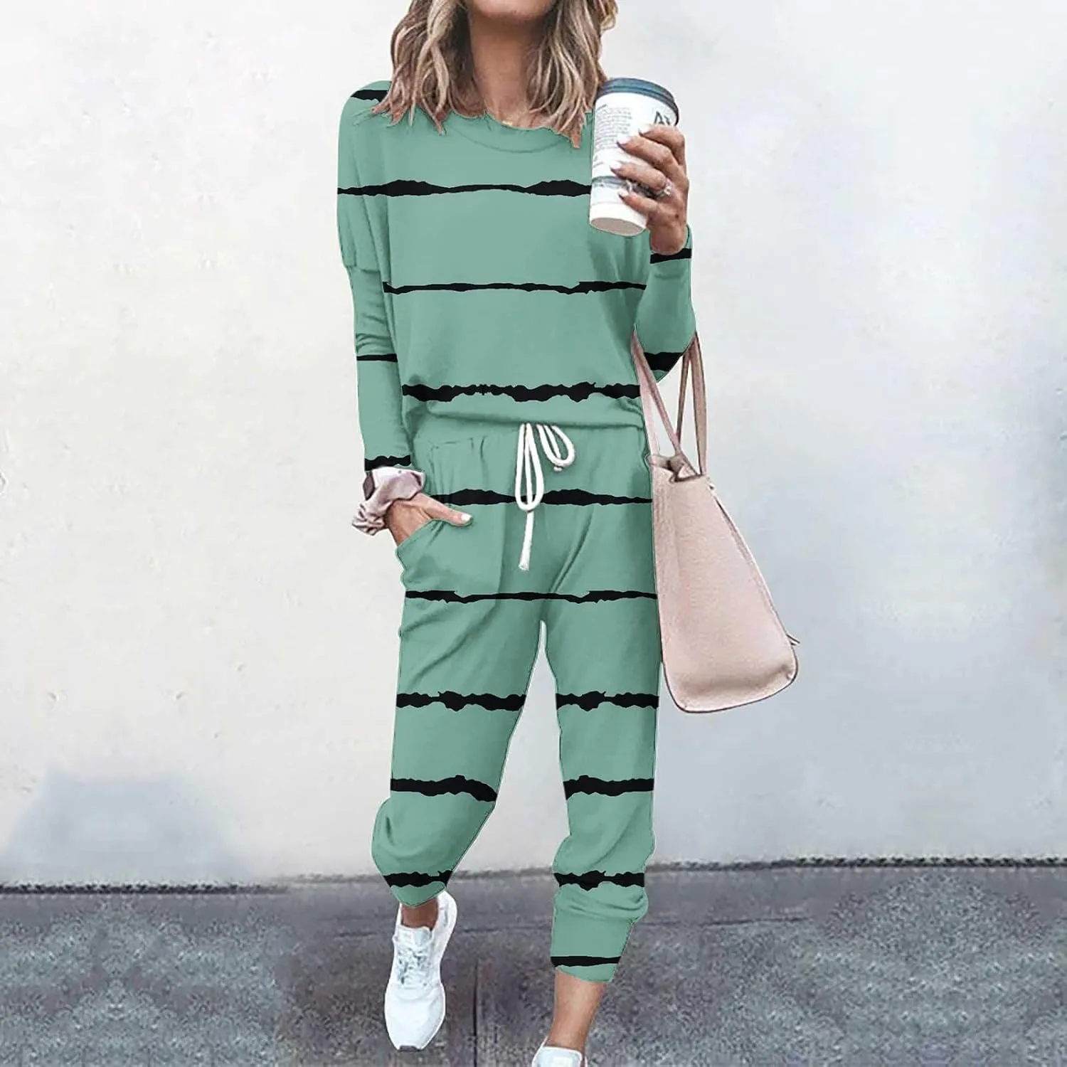 Pants Suit for Women Sleeve Crewneck Pullover Tops and Long Pants Tracksuit Long Sleeve Shirts Wide Leg Trousers