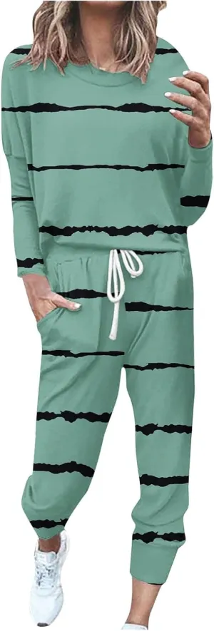 Pants Suit for Women Sleeve Crewneck Pullover Tops and Long Pants Tracksuit Long Sleeve Shirts Wide Leg Trousers