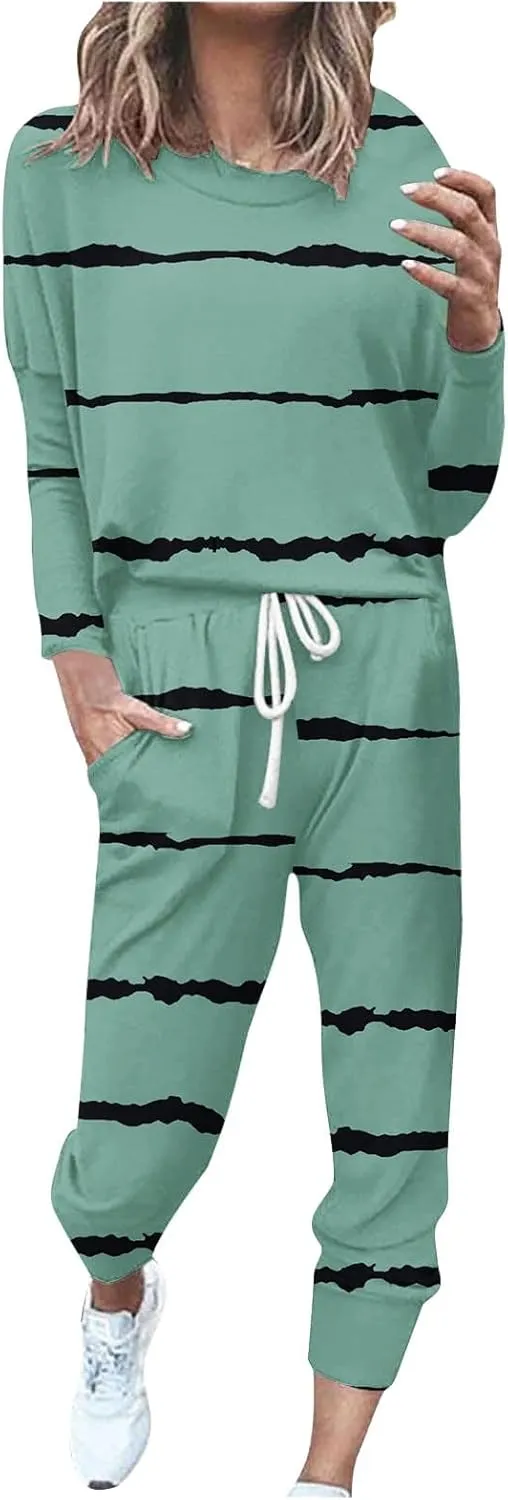 Pants Suit for Women Sleeve Crewneck Pullover Tops and Long Pants Tracksuit Long Sleeve Shirts Wide Leg Trousers