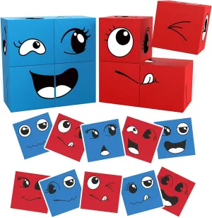 PicassoTiles Magnetic Puzzle Cube Pattern   Expression, 25pc Magic Cube Puzzles Brain Teaser Set, 8 Piece Mix & Match Magnet Construction Building Block Toy Set 36 Creative Emotion Game Card Included