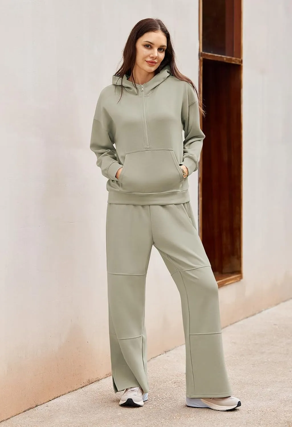 Pink Queen Women's 2 Piece Outfits Lounge Sets Half Zip Hooded Sweatshirt Sweatpants Travel Outfits
