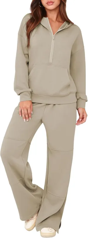 Pink Queen Women's 2 Piece Outfits Lounge Sets Half Zip Hooded Sweatshirt Sweatpants Travel Outfits