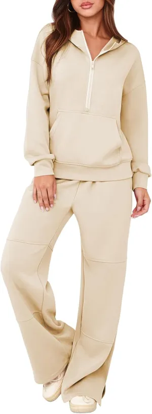 Pink Queen Women's 2 Piece Outfits Lounge Sets Half Zip Hooded Sweatshirt Sweatpants Travel Outfits